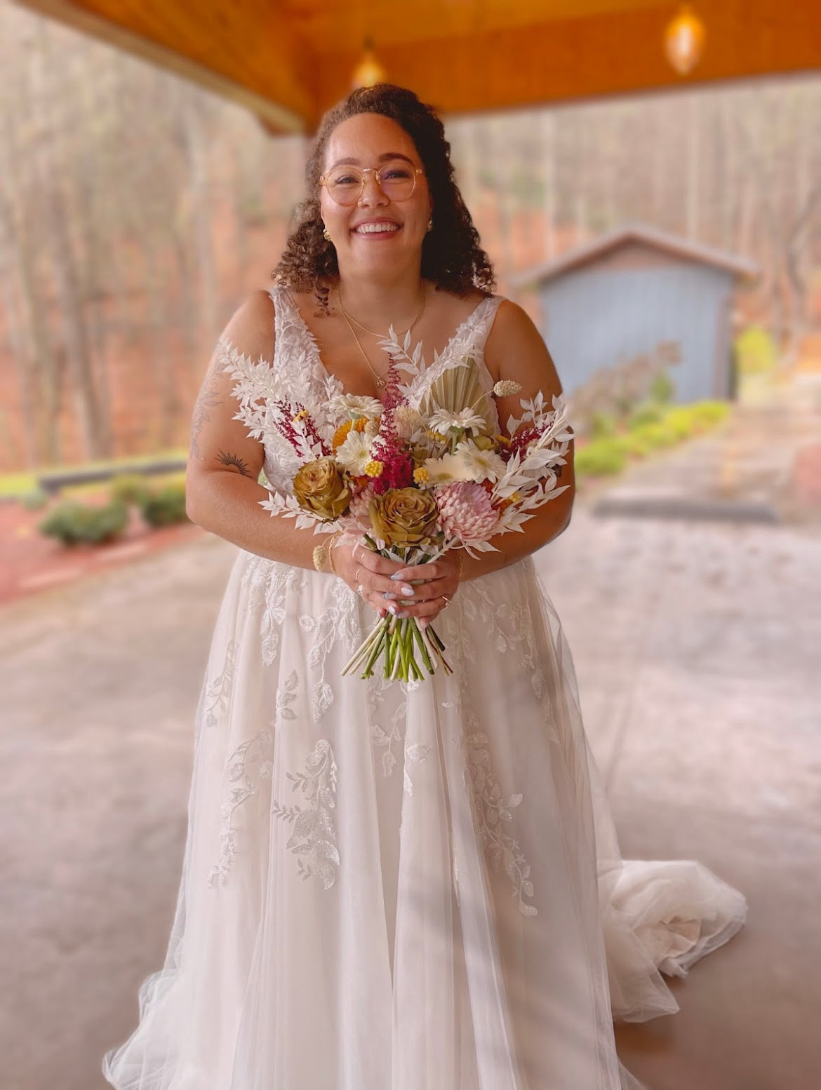 Bride bridal bouquet wedding dress